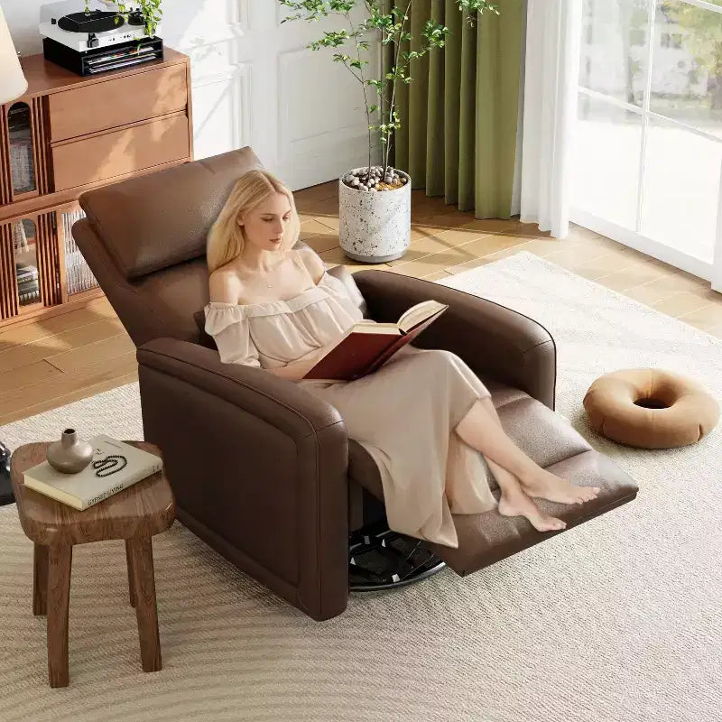 Poltrona reclinabile manuale, sedia reclinabile girevole a 360° con funzione dondolo, poltrona divano imbottita in morbida similpelle con schienale ergonomico per adulti