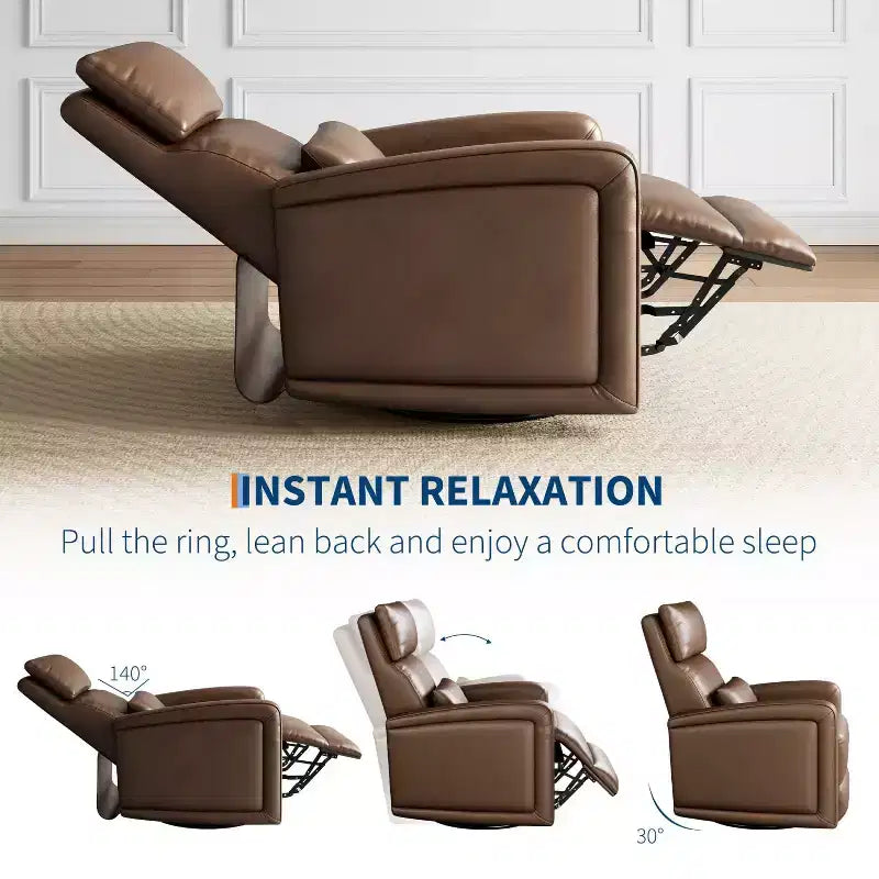 Poltrona reclinabile manuale, sedia reclinabile girevole a 360° con funzione dondolo, poltrona divano imbottita in morbida similpelle con schienale ergonomico per adulti