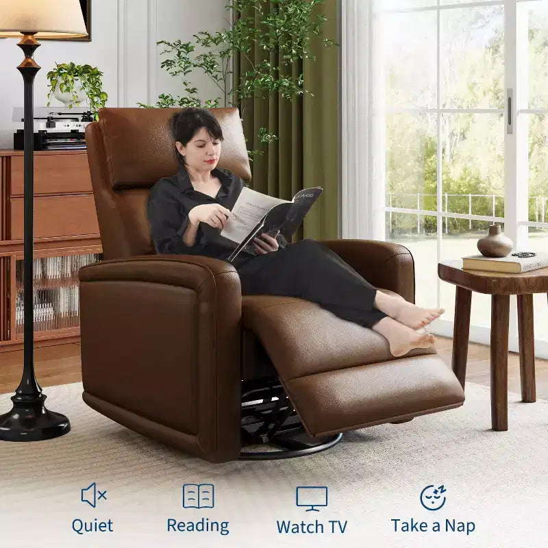 Poltrona reclinabile manuale, sedia reclinabile girevole a 360° con funzione dondolo, poltrona divano imbottita in morbida similpelle con schienale ergonomico per adulti