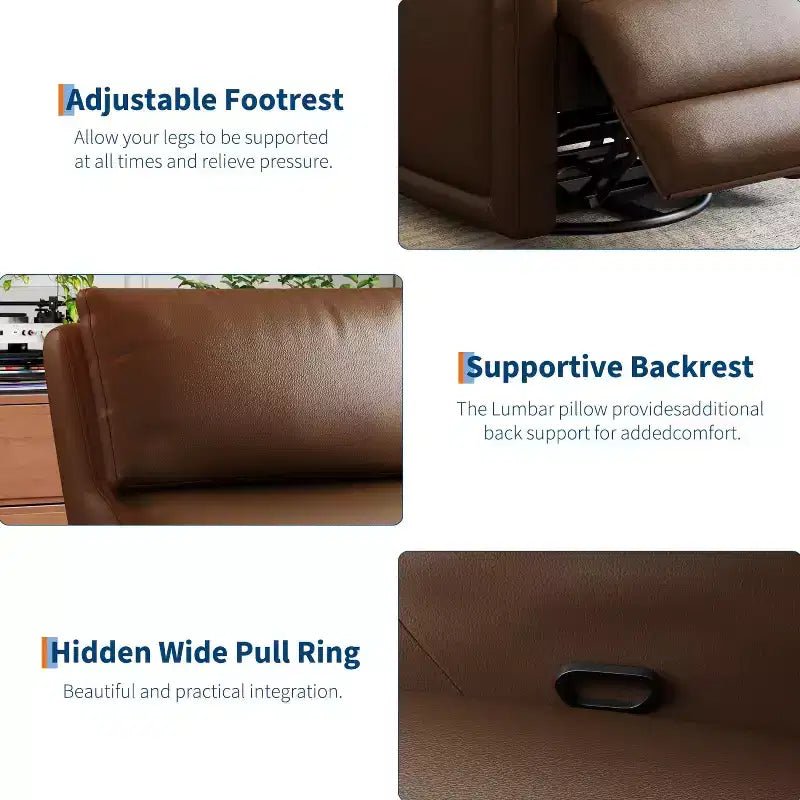 Poltrona reclinabile manuale, sedia reclinabile girevole a 360° con funzione dondolo, poltrona divano imbottita in morbida similpelle con schienale ergonomico per adulti