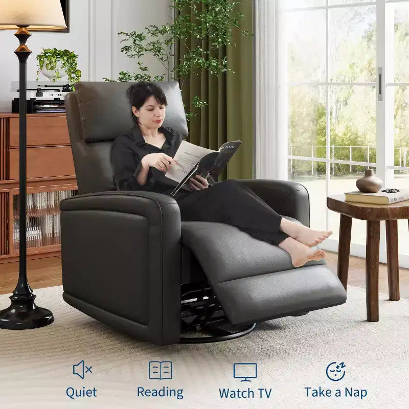 Poltrona reclinabile manuale, sedia reclinabile girevole a 360° con funzione dondolo, poltrona divano imbottita in morbida similpelle con schienale ergonomico per adulti