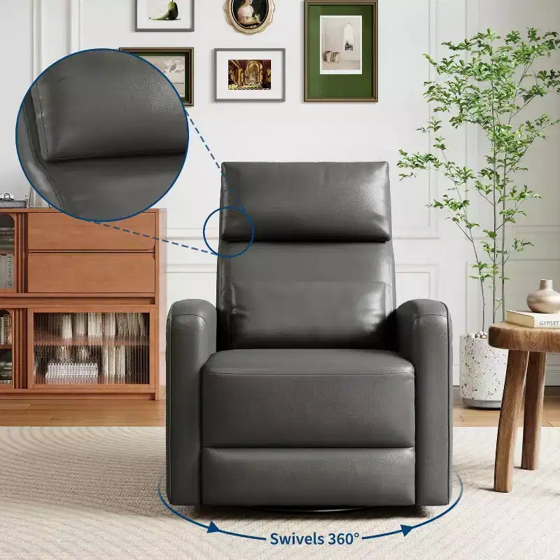 Poltrona reclinabile manuale, sedia reclinabile girevole a 360° con funzione dondolo, poltrona divano imbottita in morbida similpelle con schienale ergonomico per adulti