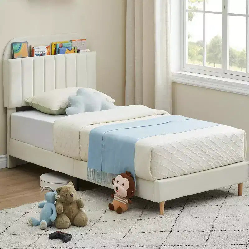 Struttura letto singola con testiera libreria, letto a piattaforma imbottito in velluto - Robuste gambe in acciaio, silenzioso, facile da montare