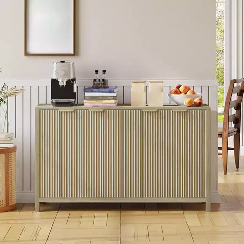 55 Sideboard Buffet Cabinet, Fluted Coffee Bar Table with Storage & Adjustable Shelves, Media TV Console Table for Living Room Kitchen Entryway