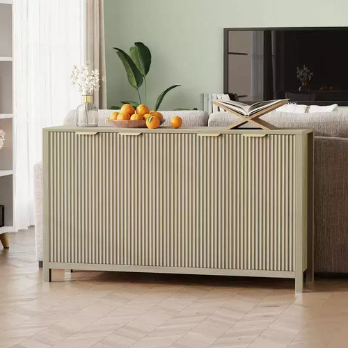 Buffet de 140 cm, meuble bar à café cannelé avec rangement et étagères réglables, meuble TV console pour salon, cuisine, entrée