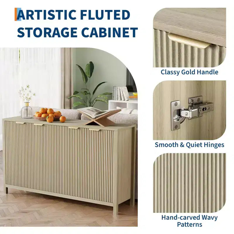 Buffet credenza da 55", mobile per bar con scanalature, con ante, ripiani regolabili e mobile TV per soggiorno, cucina, ingresso