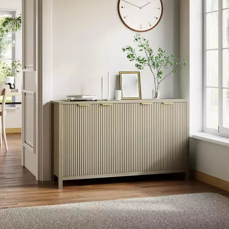 Buffet credenza da 55", mobile per bar con scanalature, con ante, ripiani regolabili e mobile TV per soggiorno, cucina, ingresso