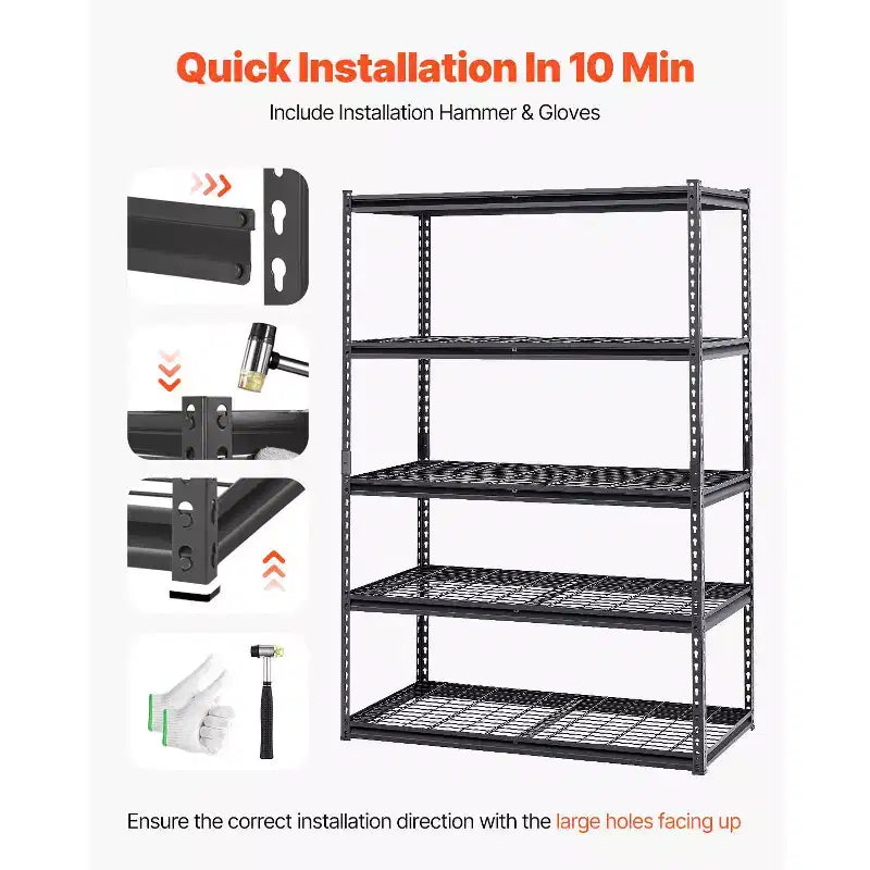 VEVOR Scaffali da Magazzino, 1360 kg, Scaffalatura da Garage a 5 Ripiani Resistente, Scaffali in Metallo Regolabili 61 P x 122 L x 183 H cm per Unità di Scaffalatura Industriale