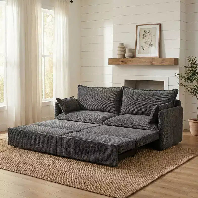 Divano letto estraibile Whisen, divano letto convertibile con contenitore laterale e porte di ricarica USB/C-TYPE