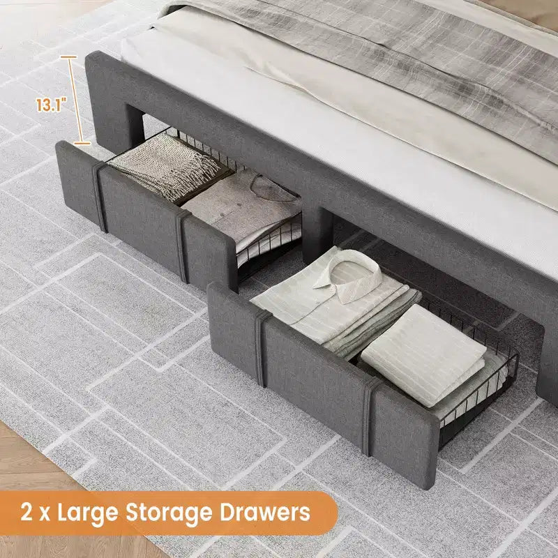 Struttura letto matrimoniale Queen Size imbottita con cassetti contenitore, base materasso con solide doghe in legno, nessun bisogno di rete a molle