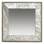 HomeRoots 15 Brown Square Framed Antiqued Damask Accent Mirror
