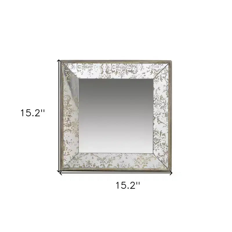 HomeRoots 15 Specchio accentato con cornice quadrata anticata color damasco, marrone