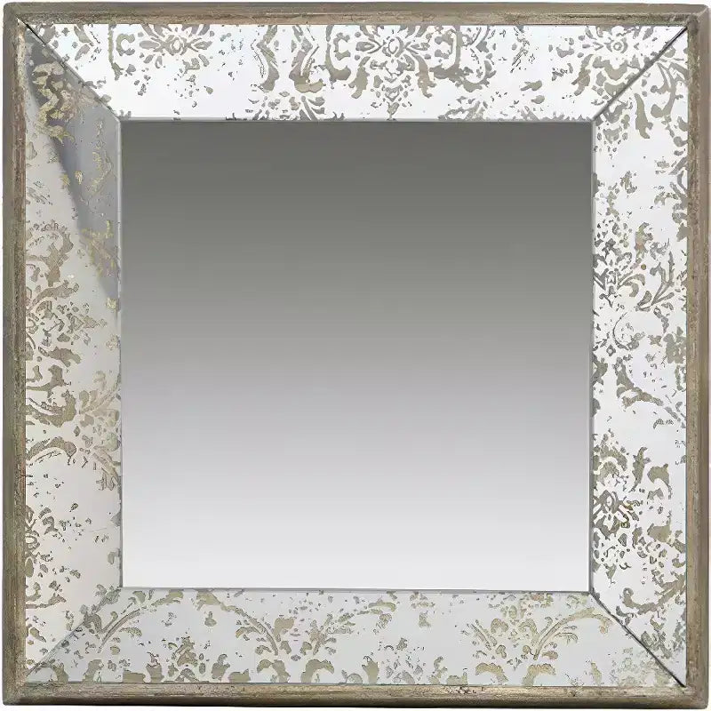 HomeRoots 15 Specchio accentato con cornice quadrata anticata color damasco, marrone