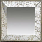 HomeRoots 15 Specchio accentato con cornice quadrata anticata color damasco, marrone