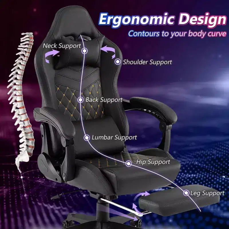 Sedia da Gaming Costway con Poggiapiedi, Sedia Ergonomica da Gaming per Computer con Poggiatesta