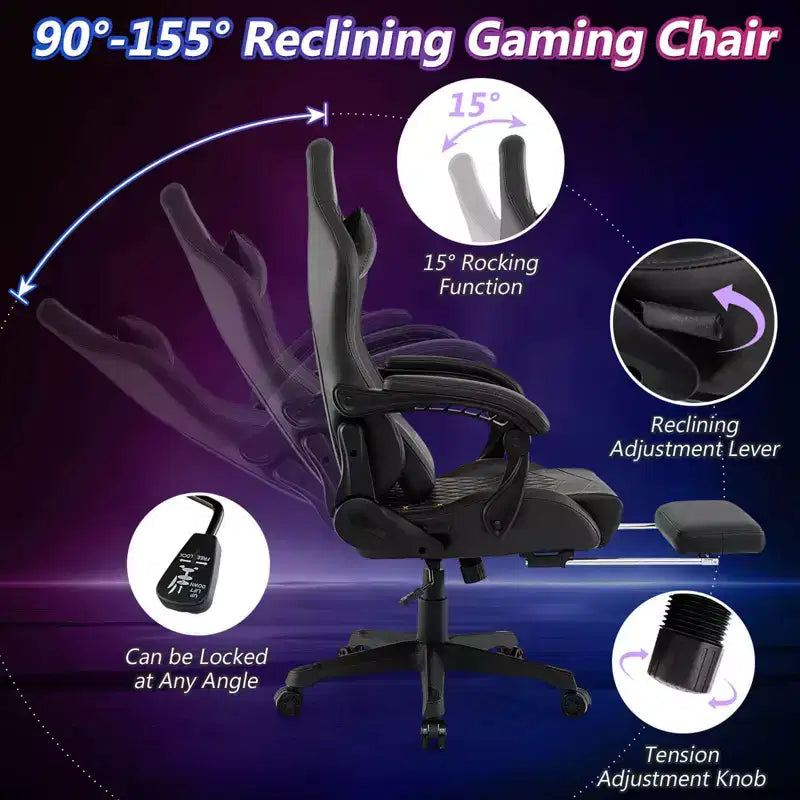 Sedia da Gaming Costway con Poggiapiedi, Sedia Ergonomica da Gaming per Computer con Poggiatesta