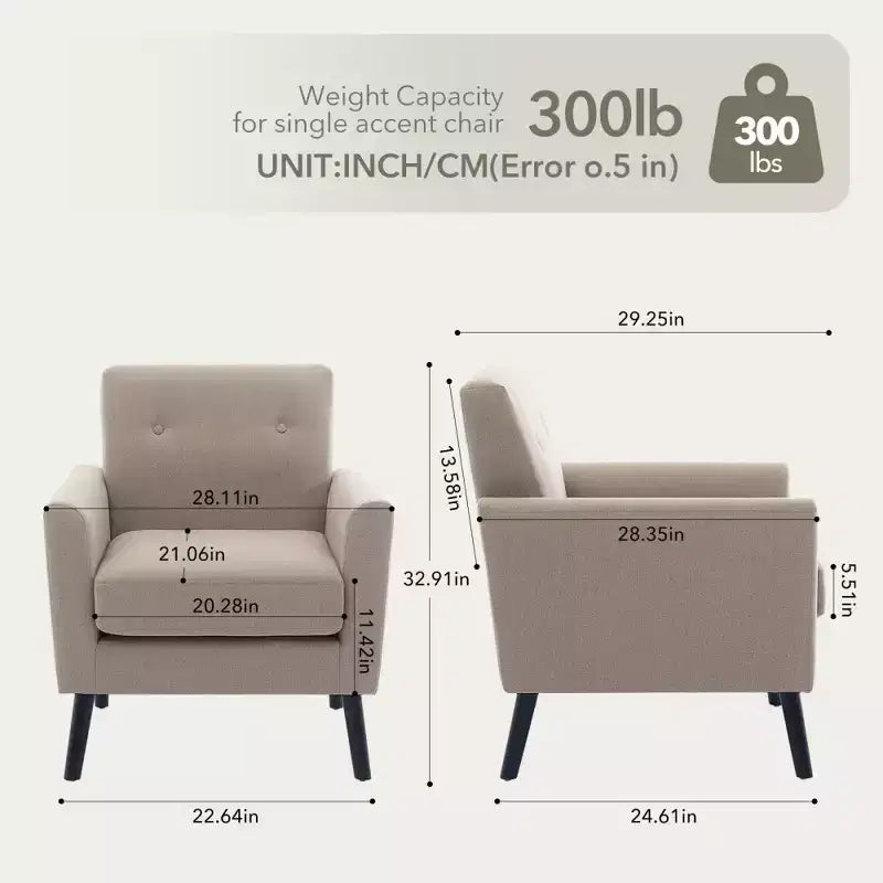 Poltrona Mid-Century, Poltrona Moderna in Tessuto, Comode Poltrone da Lettura Imbottite per Camera da Letto, Poltrona Singola con Gambe in Legno