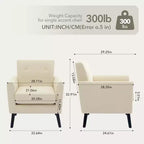 Poltrona Mid-Century, Poltrona Moderna in Tessuto, Comode Poltrone da Lettura Imbottite per Camera da Letto, Poltrona Singola con Gambe in Legno