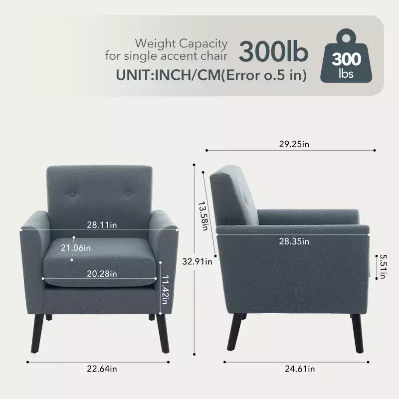 Poltrona Mid-Century, Poltrona Moderna in Tessuto, Comode Poltrone da Lettura Imbottite per Camera da Letto, Poltrona Singola con Gambe in Legno