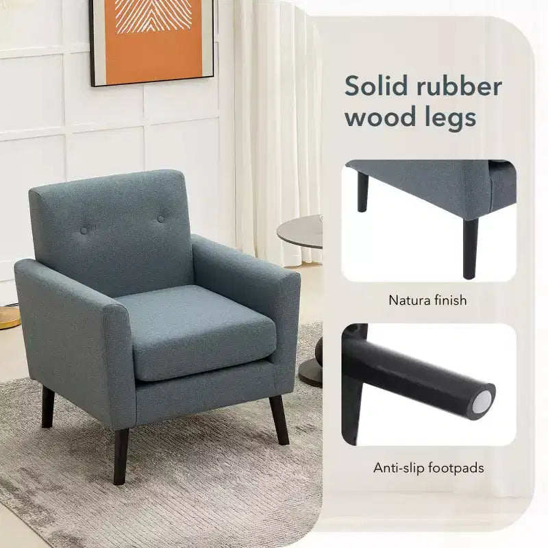 Poltrona Mid-Century, Poltrona Moderna in Tessuto, Comode Poltrone da Lettura Imbottite per Camera da Letto, Poltrona Singola con Gambe in Legno