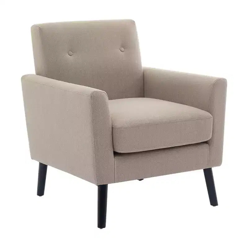 Poltrona Mid-Century, Poltrona Moderna in Tessuto, Comode Poltrone da Lettura Imbottite per Camera da Letto, Poltrona Singola con Gambe in Legno