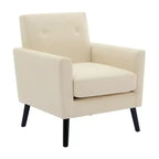 Poltrona Mid-Century, Poltrona Moderna in Tessuto, Comode Poltrone da Lettura Imbottite per Camera da Letto, Poltrona Singola con Gambe in Legno