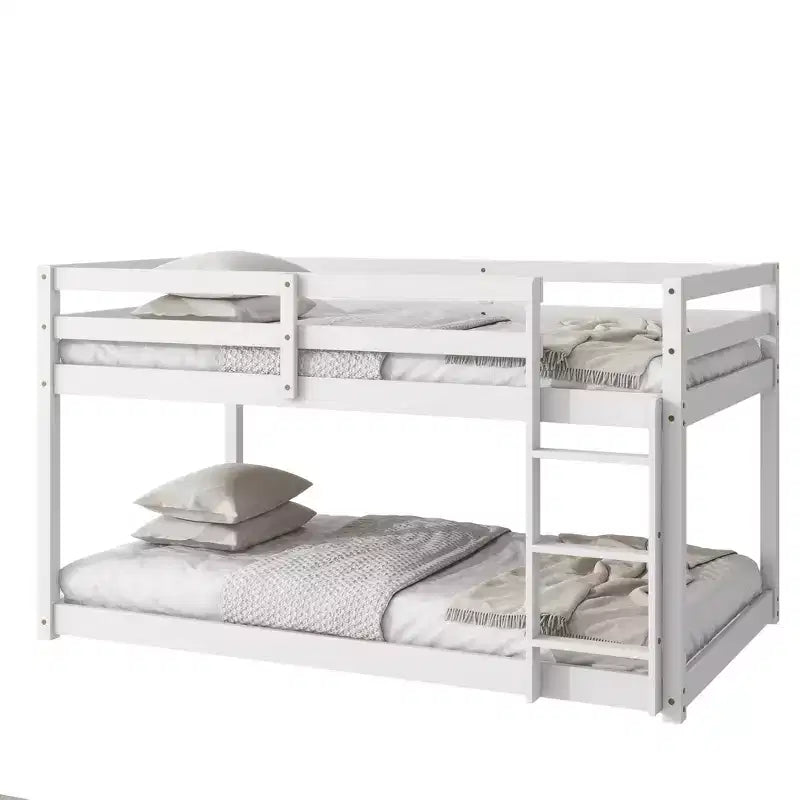 Letto a soppalco singolo Okak Rubber Wood, letto a castello a basso profilo con scaletta larga e doghe rinforzate, letto a soppalco multifunzionale per bambini e ragazzi