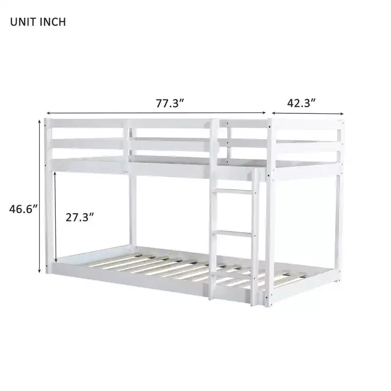 Letto a soppalco singolo Okak Rubber Wood, letto a castello a basso profilo con scaletta larga e doghe rinforzate, letto a soppalco multifunzionale per bambini e ragazzi