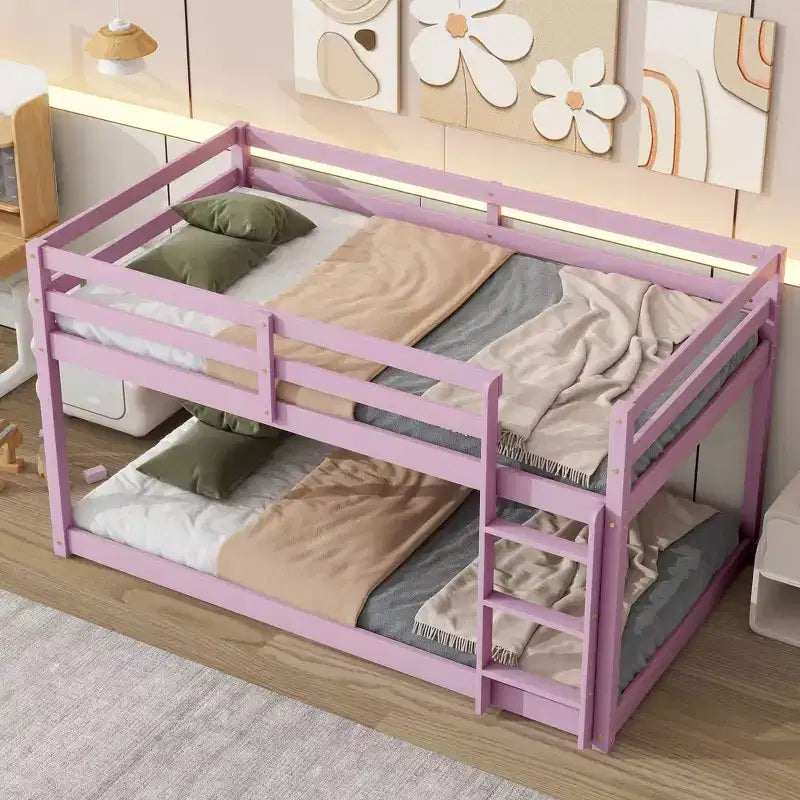 Letto a soppalco singolo Okak Rubber Wood, letto a castello a basso profilo con scaletta larga e doghe rinforzate, letto a soppalco multifunzionale per bambini e ragazzi