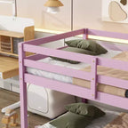Letto a soppalco singolo Okak Rubber Wood, letto a castello a basso profilo con scaletta larga e doghe rinforzate, letto a soppalco multifunzionale per bambini e ragazzi