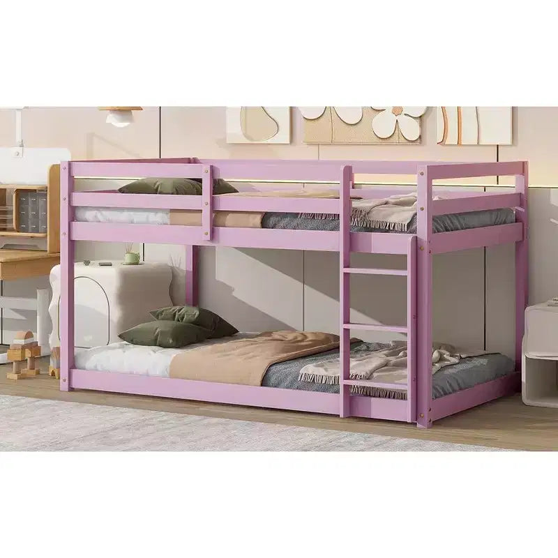 Letto a soppalco singolo Okak Rubber Wood, letto a castello a basso profilo con scaletta larga e doghe rinforzate, letto a soppalco multifunzionale per bambini e ragazzi