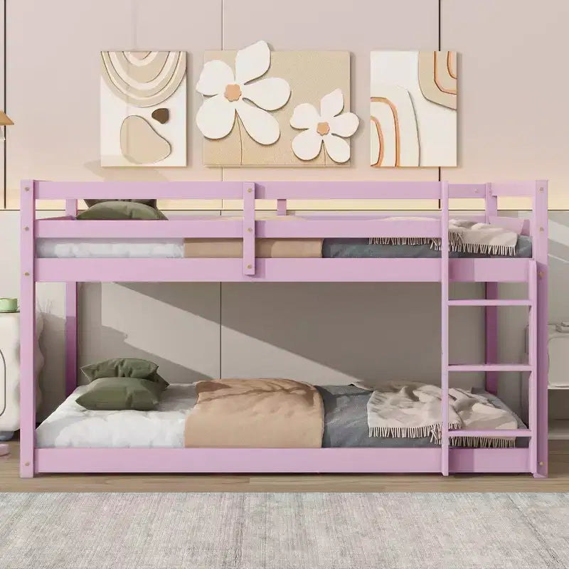 Letto a soppalco singolo Okak Rubber Wood, letto a castello a basso profilo con scaletta larga e doghe rinforzate, letto a soppalco multifunzionale per bambini e ragazzi