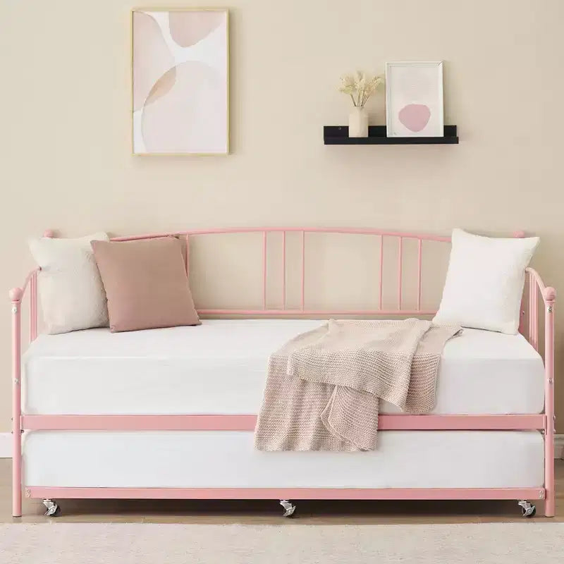 Divano letto con rotelle, Divano letto in metallo di dimensioni doppie, Letto a rotelle singolo con piattaforma a doghe in acciaio resistente per soggiorno, camera da letto e camera degli ospiti