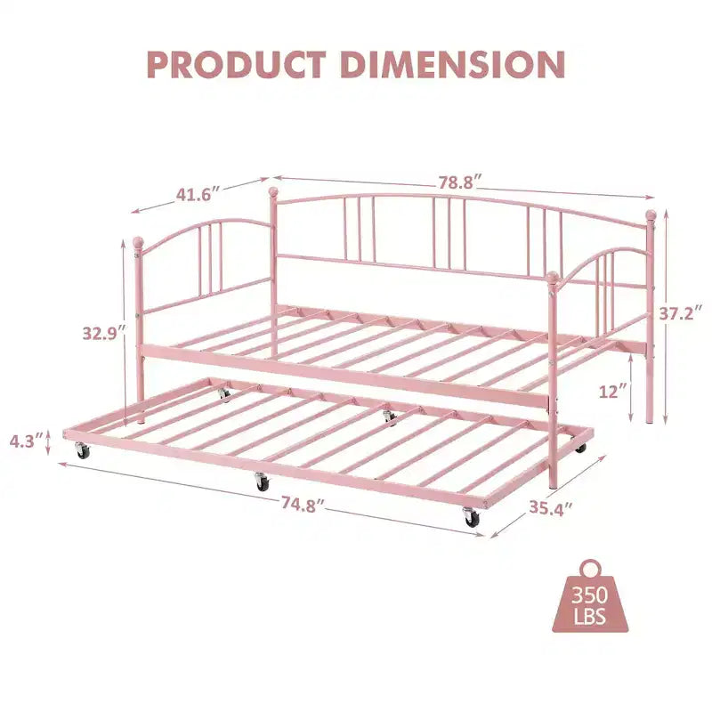 Divano letto con rotelle, Divano letto in metallo di dimensioni doppie, Letto a rotelle singolo con piattaforma a doghe in acciaio resistente per soggiorno, camera da letto e camera degli ospiti