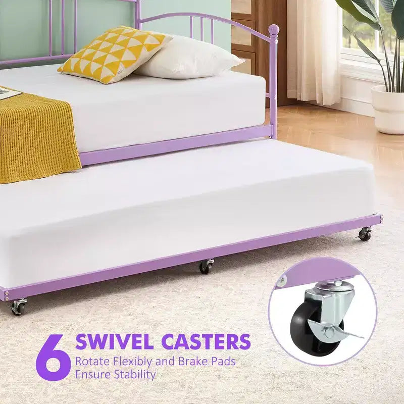 Divano letto con rotelle, Divano letto in metallo di dimensioni doppie, Letto a rotelle singolo con piattaforma a doghe in acciaio resistente per soggiorno, camera da letto e camera degli ospiti