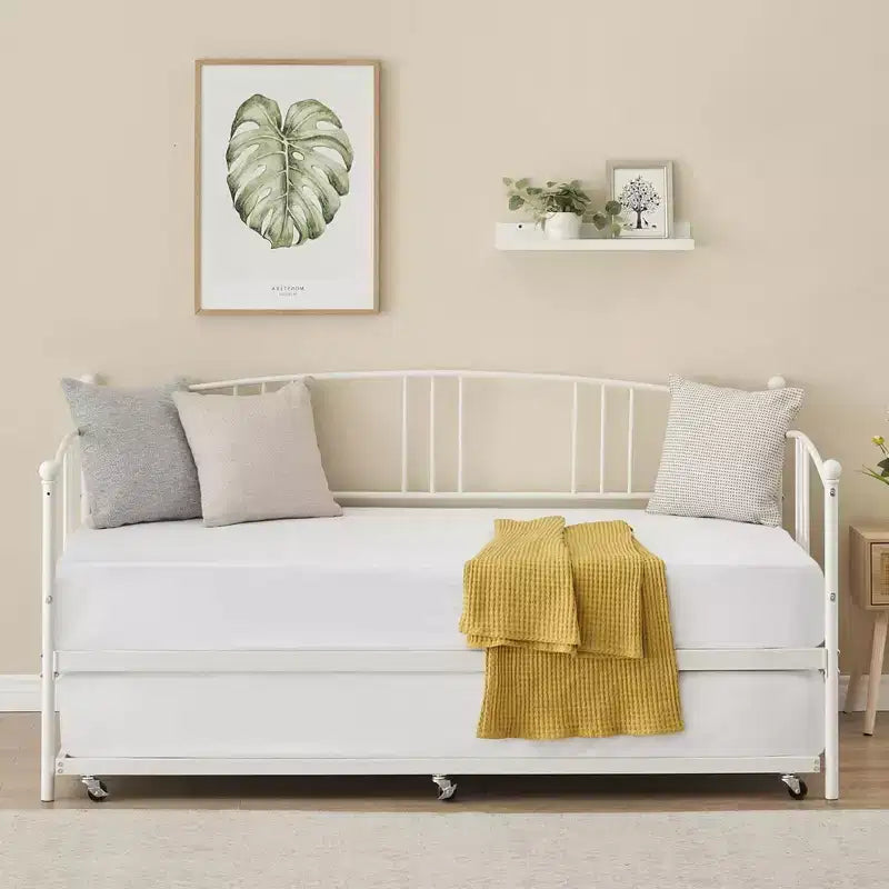 Divano letto con rotelle, Divano letto in metallo di dimensioni doppie, Letto a rotelle singolo con piattaforma a doghe in acciaio resistente per soggiorno, camera da letto e camera degli ospiti