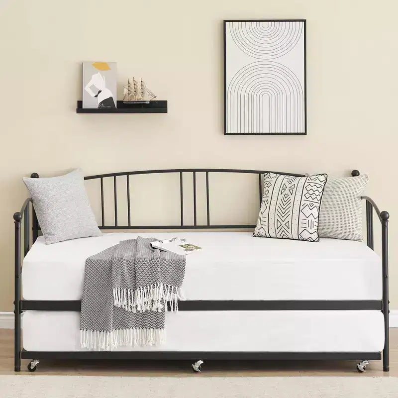 Divano letto con rotelle, Divano letto in metallo di dimensioni doppie, Letto a rotelle singolo con piattaforma a doghe in acciaio resistente per soggiorno, camera da letto e camera degli ospiti