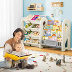Organizzatore porta giocattoli con libreria a 4 livelli e 8 contenitori, mobile scaffale per libri per bambini in HDPE per sala giochi, camera da letto, cameretta, autoportante
