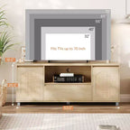 Mobile TV in Rattan e Rovere da 160 cm per TV fino a 70 pollici, Porta TV Moderno con Cassetti e Ripiani Aperti, Consolle Multimediale per Soggiorno o Camera da Leteetto