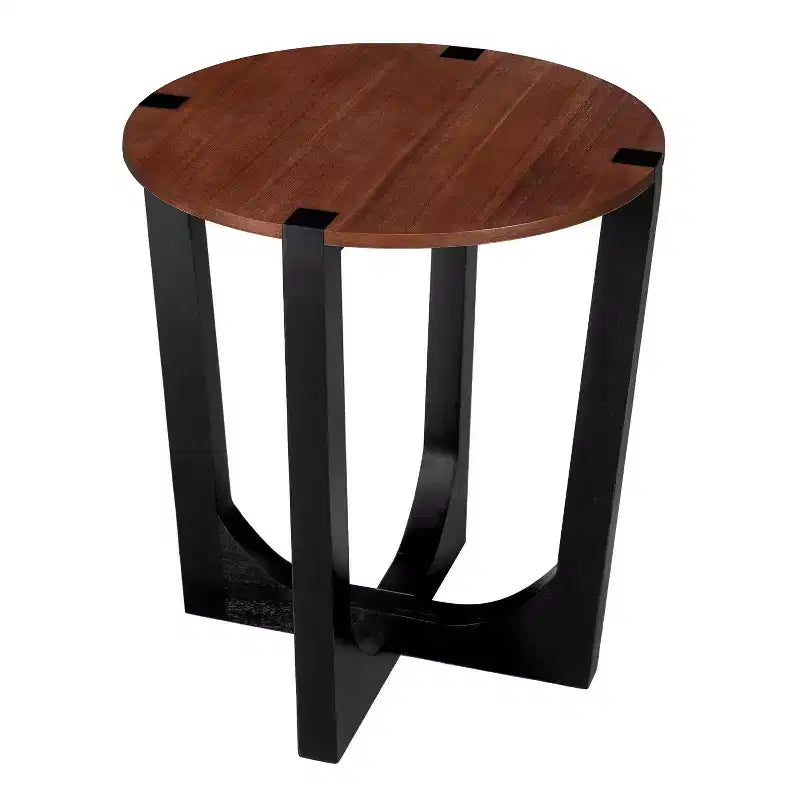 TAVOLINO LATERALE IN LEGNO MASSELLO DI ACACIA, COLORE MARRONE E NERO