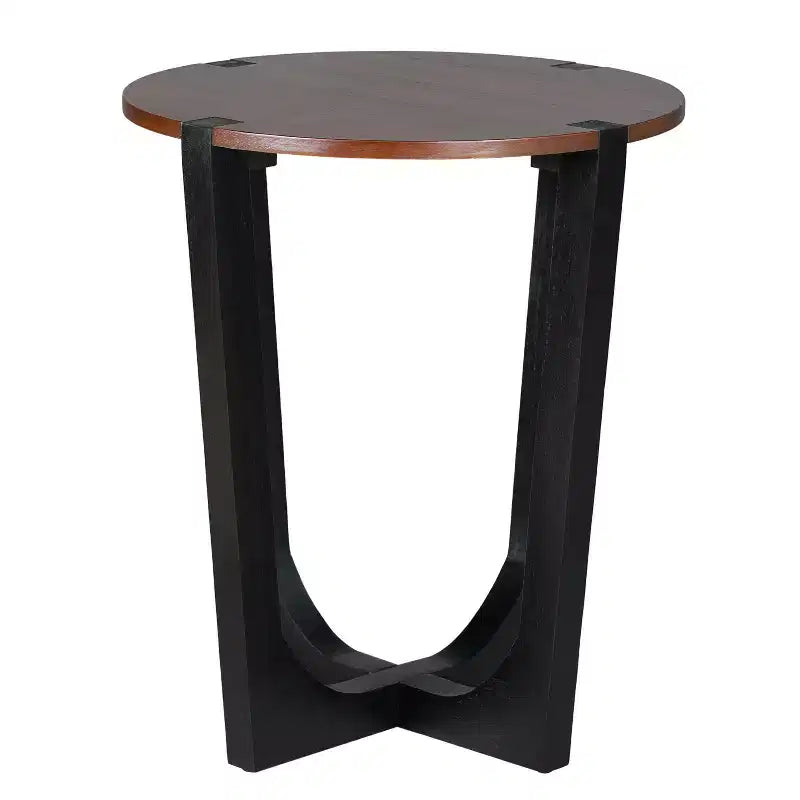TAVOLINO LATERALE IN LEGNO MASSELLO DI ACACIA, COLORE MARRONE E NERO