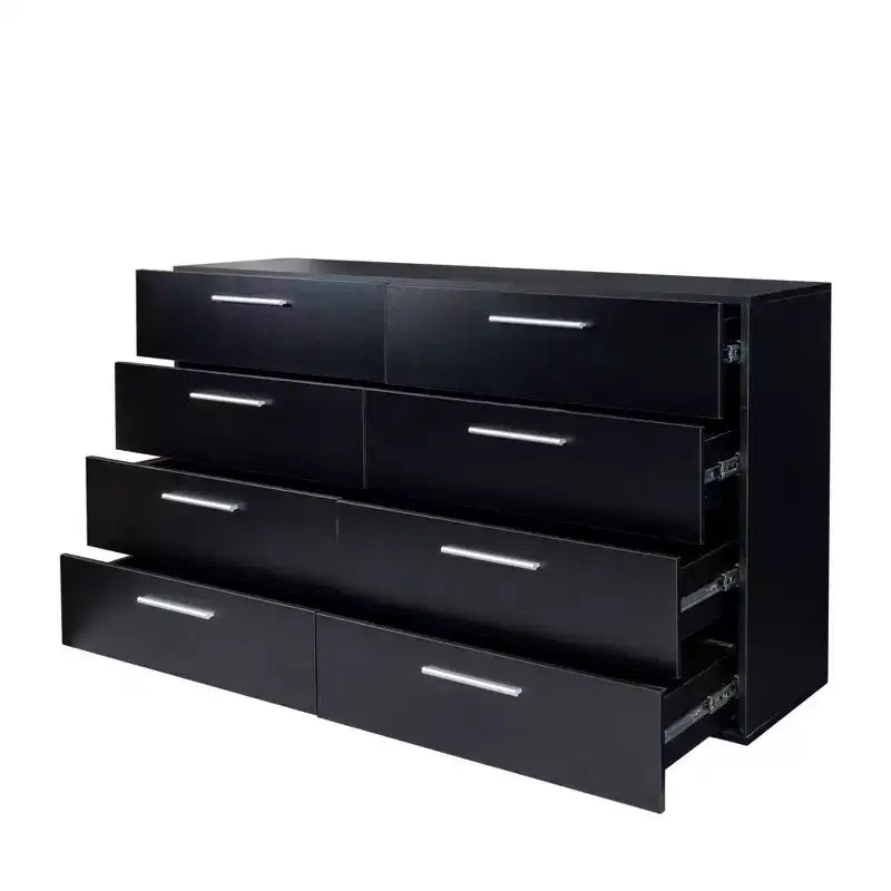 Cassettiera Karl a 8 cassetti, in truciolato nero, larga 140 cm