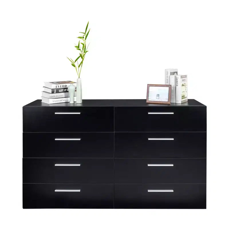 Cassettiera Karl a 8 cassetti, in truciolato nero, larga 140 cm
