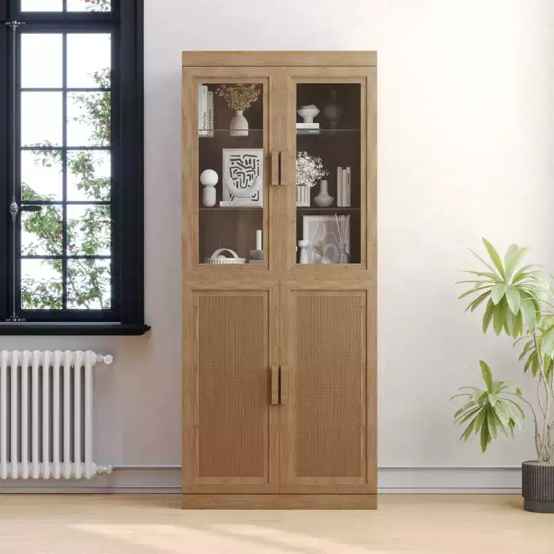 Questo armadio con ante in vetro è elegante e raffinato, con un ampio spazio di archiviazione. È pratico e bello.