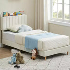 Struttura letto in velluto con libreria, letto a piattaforma per bambini Twin/Twin XL/Full con testiera contenitore, struttura in acciaio resistente