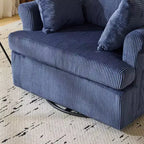 Poltrona accent girevole a barilotto Karl Home in velluto a coste beige per soggiorno