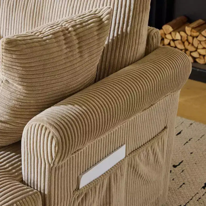 Poltrona accent girevole a barilotto Karl Home in velluto a coste beige per soggiorno