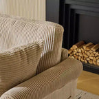 Poltrona accent girevole a barilotto Karl Home in velluto a coste beige per soggiorno