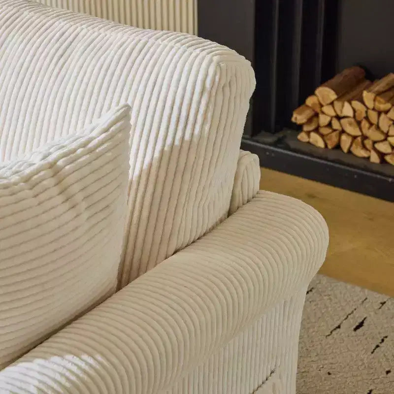 Poltrona accent girevole a barilotto Karl Home in velluto a coste beige per soggiorno