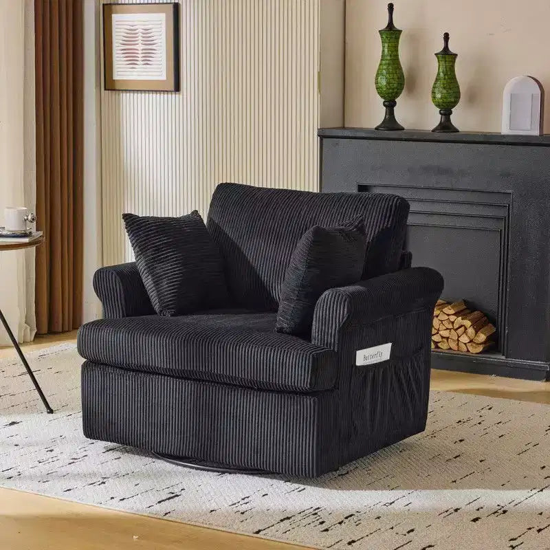 Poltrona accent girevole a barilotto Karl Home in velluto a coste beige per soggiorno